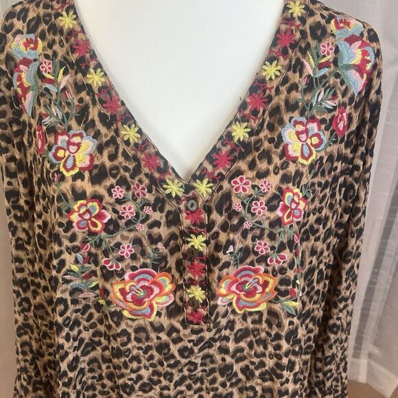 ODDY Women 3XL Top Blouse Long Sleeve Animal Embroidered Peasant Boho Lagenlook - Picture 2 of 13